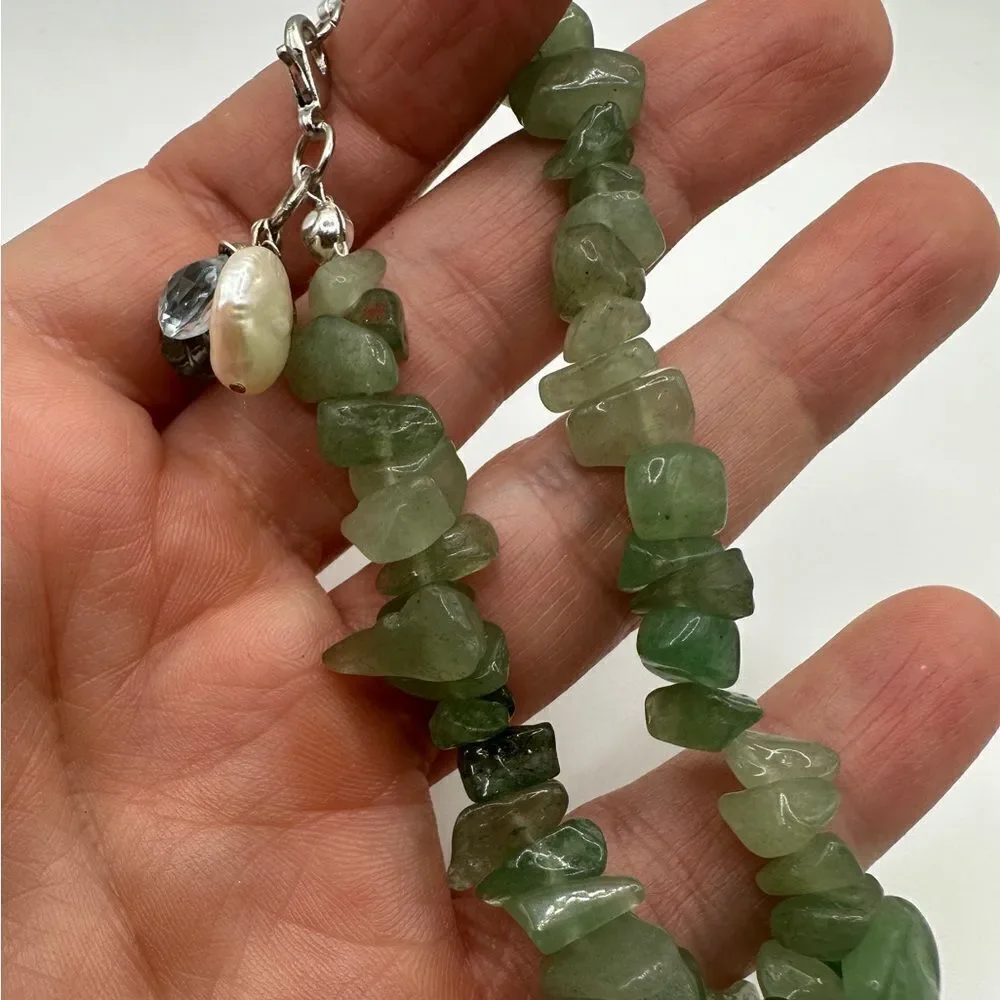 SALE! Genuine aventurine polished chip‎ bracelet with pearl and glass accents!